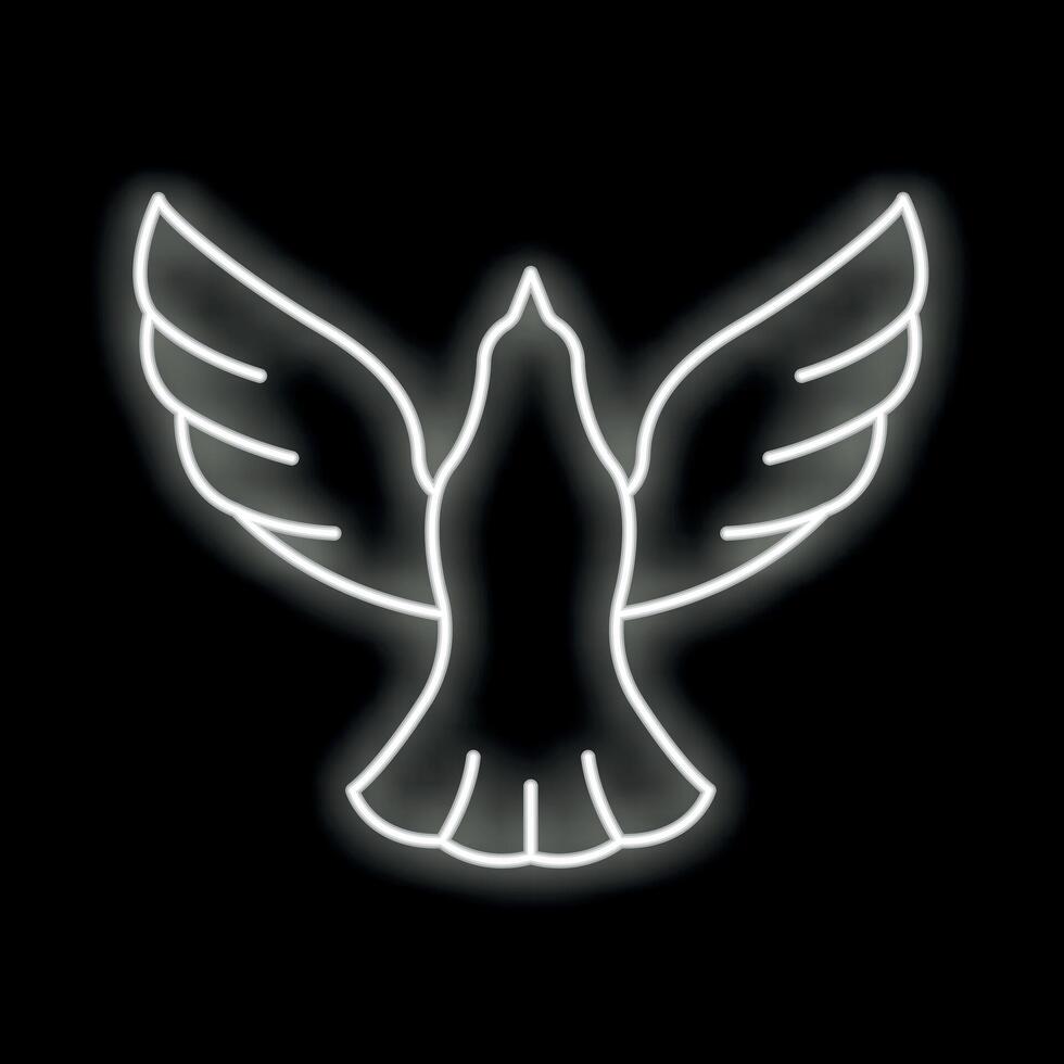 White neon dove is flying with wide spread wings on a black background vector