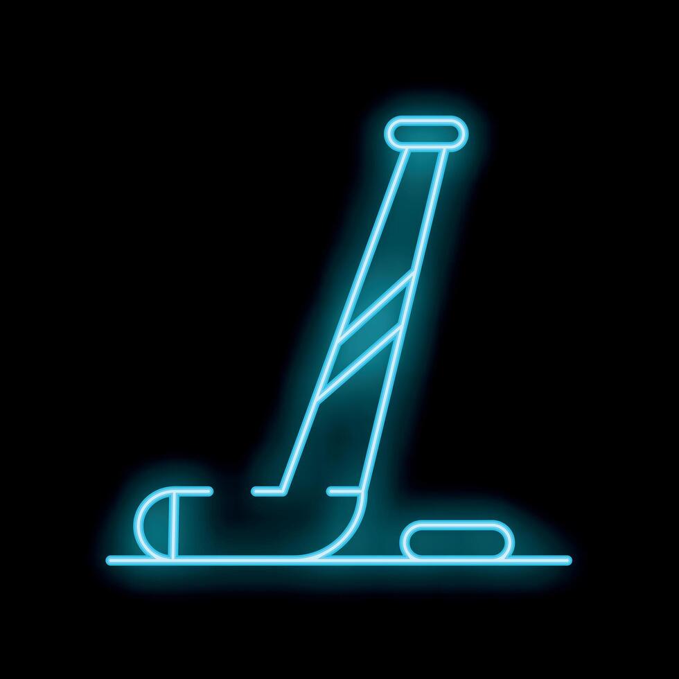 Neon blue hockey stick and puck is glowing on black background vector