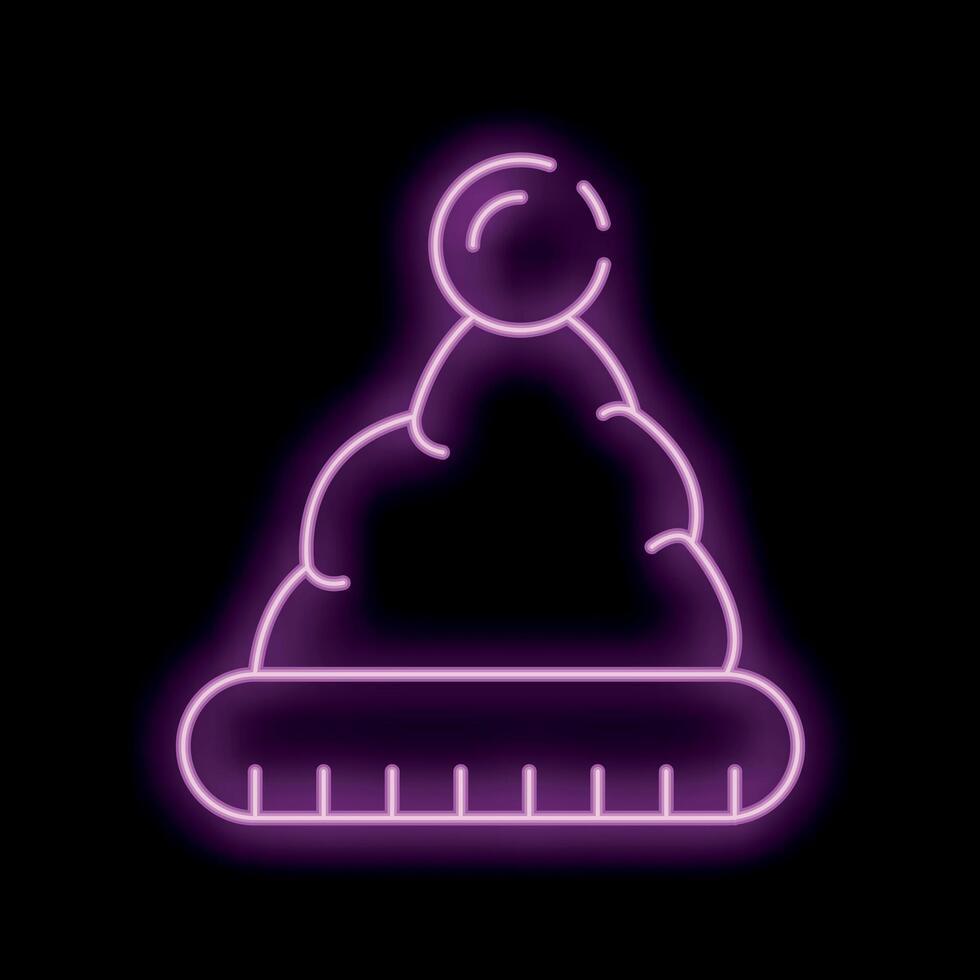 Glowing neon winter hat icon with a pompom on black background vector