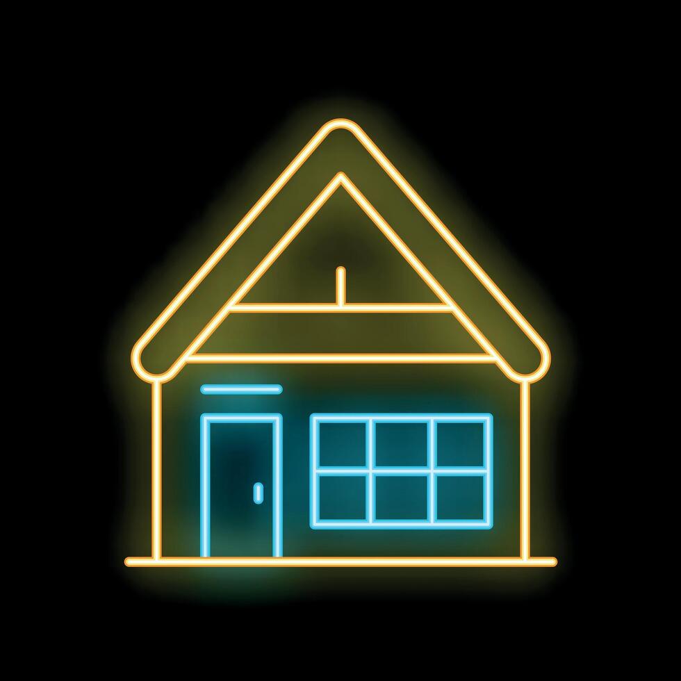 Glowing neon line house icon isolated on black background. Vector illustration