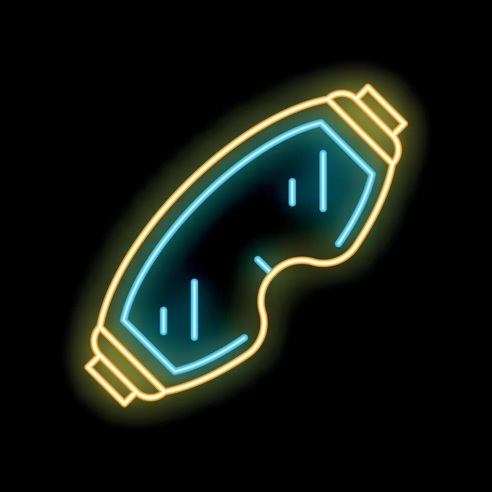 Glowing neon line snowboard goggles icon isolated on black background vector illustration