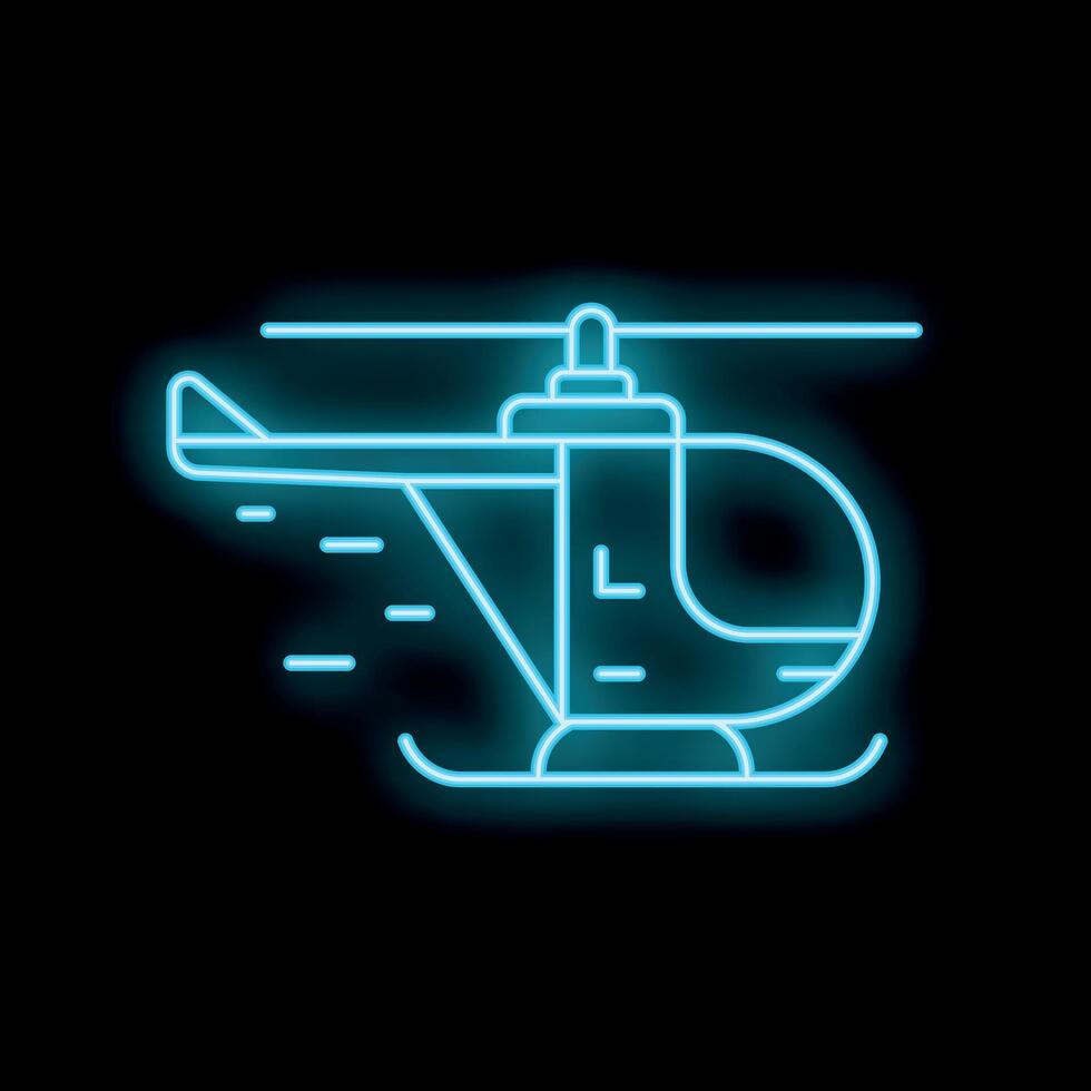 Blue neon style icon of a helicopter flying vector