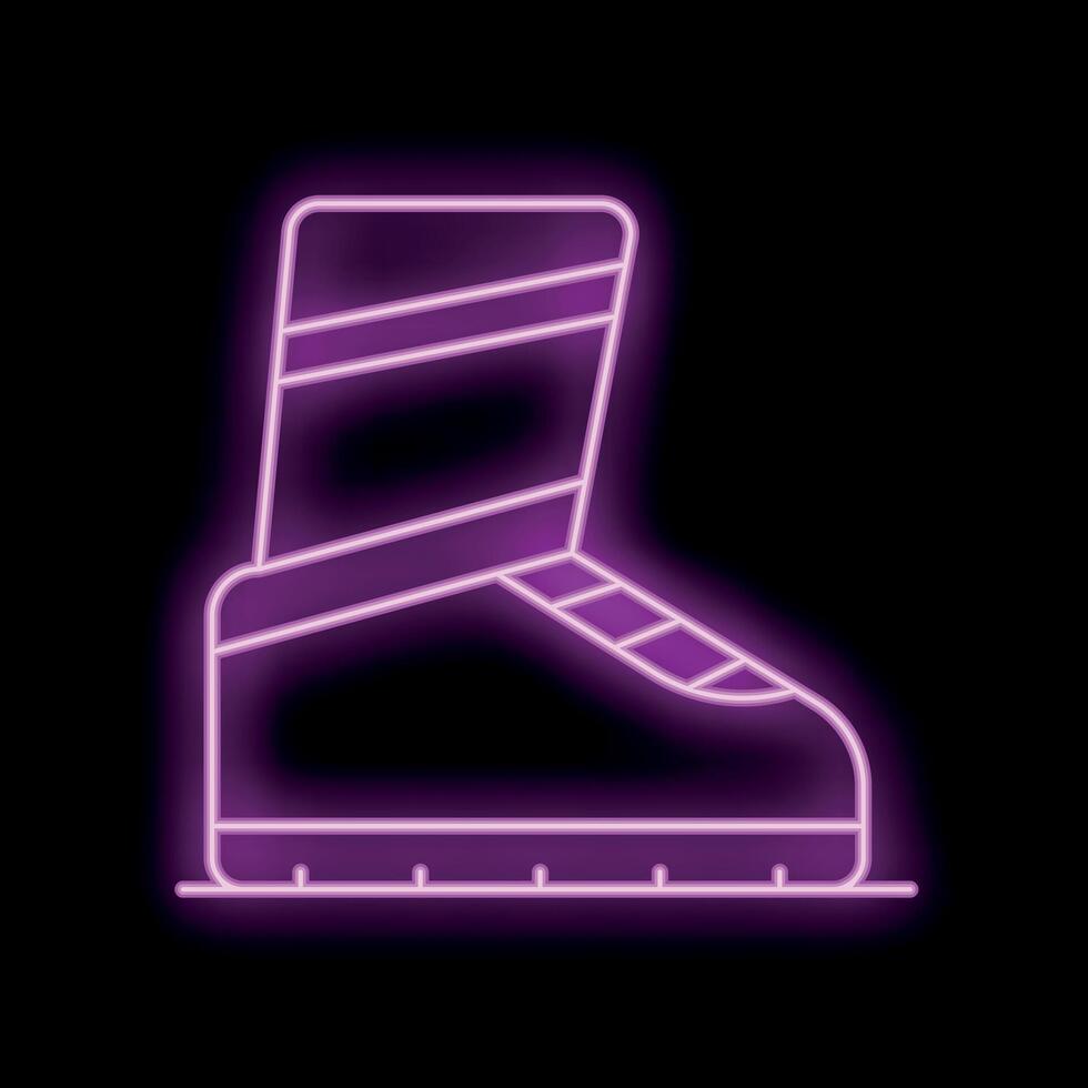 Glowing neon icon of a snowboard boot for winter sports vector