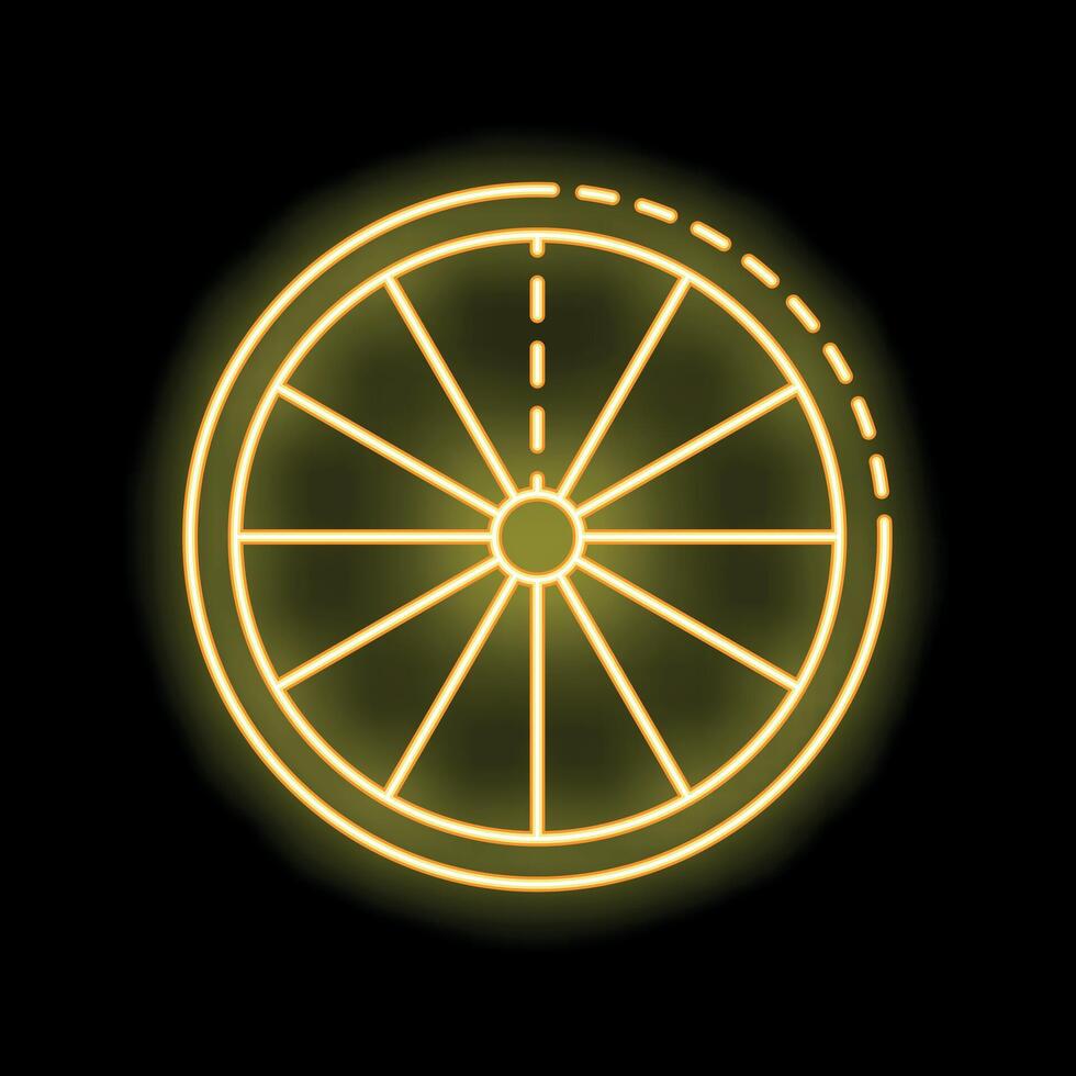 Neon sign depicting a rotating wheel of fortune glowing on a black background vector