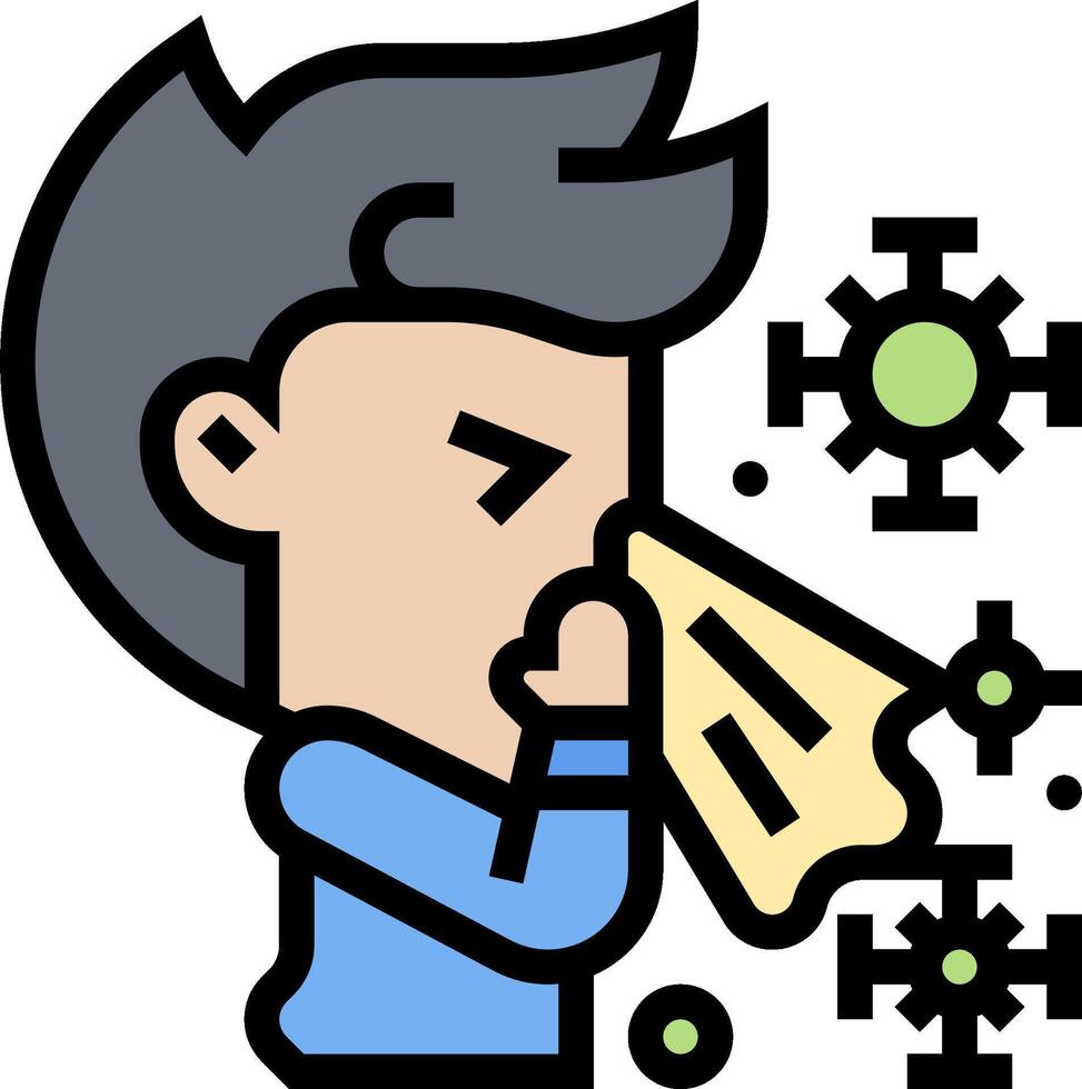 A cartoon man blowing his nose with a tissue vector