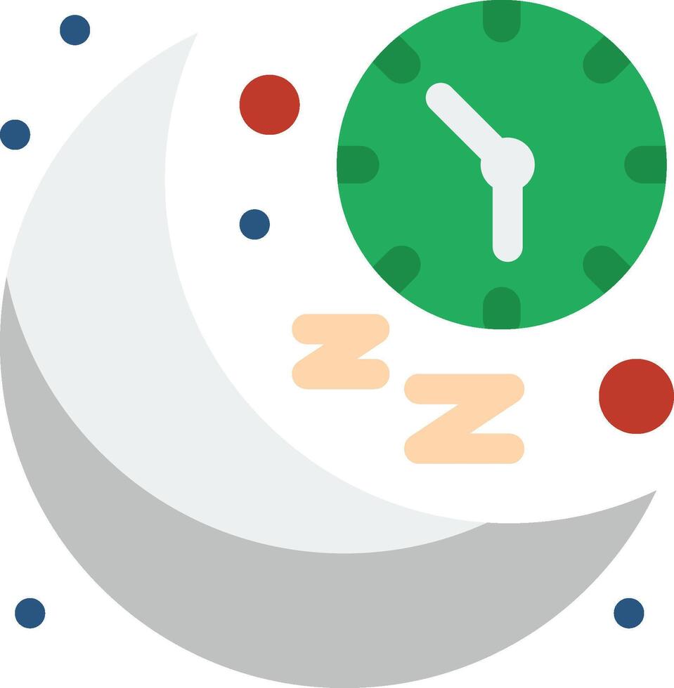 A clock and a crescent moon with dots around it vector