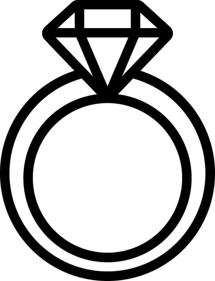 A diamond ring is shown in a black and white outline vector
