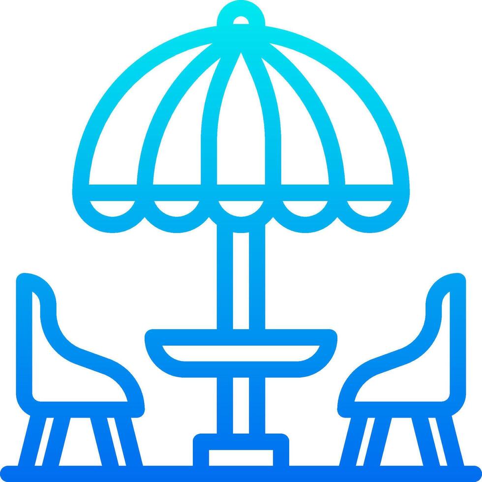 A blue icon of a table and chairs under an umbrella vector