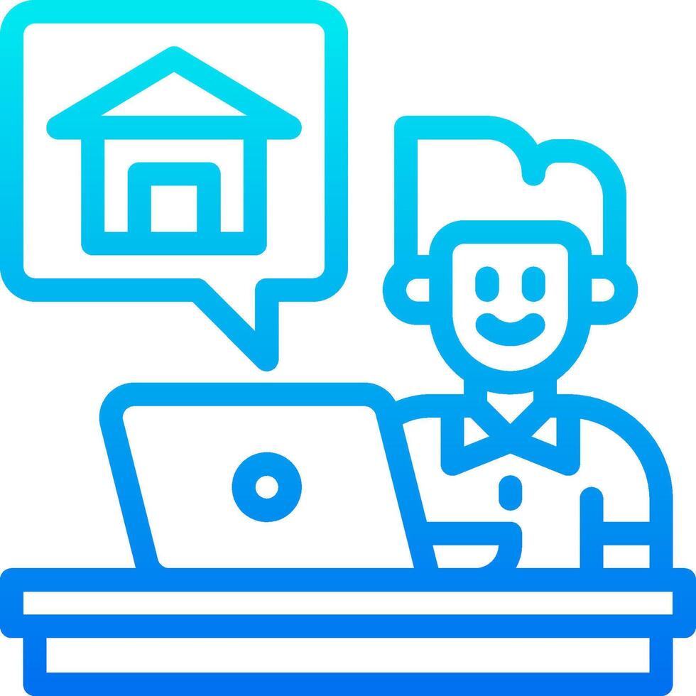 A man is working on his laptop and has a house icon on his screen vector