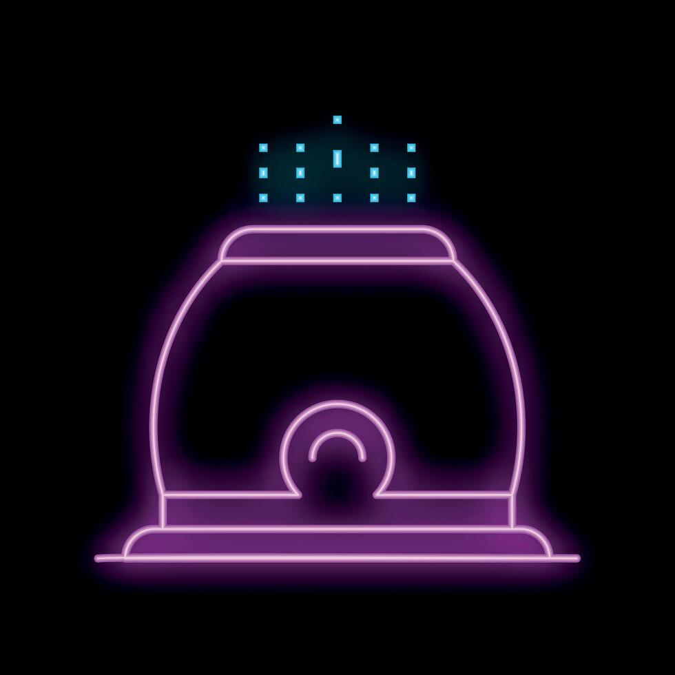 Modern electric humidifier diffusing water vapor neon sign icon on black background vector