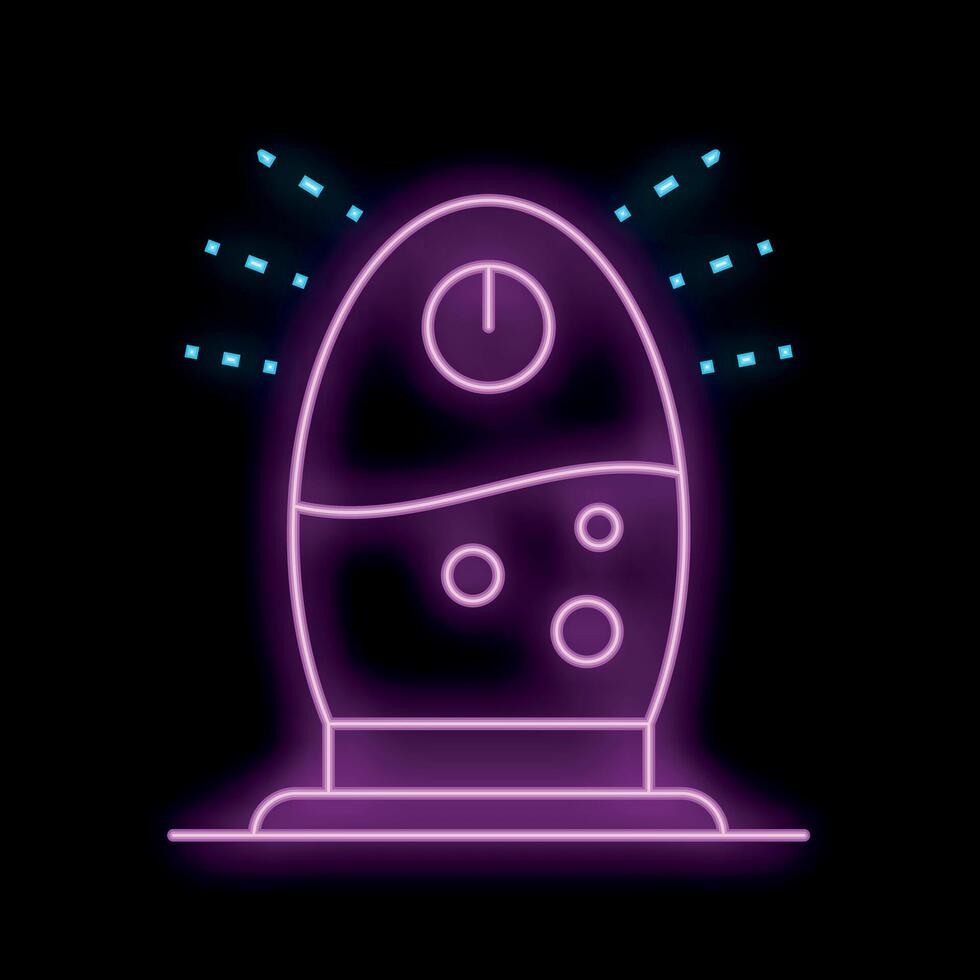Neon icon of modern ultrasonic humidifier diffusing cool vapor in air vector