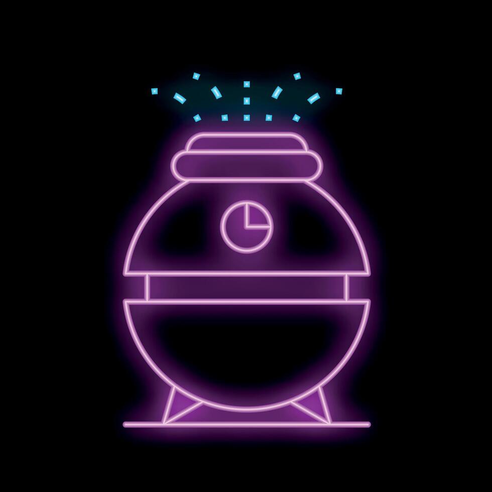 Neon icon of smart humidifier diffusing water droplets into air vector