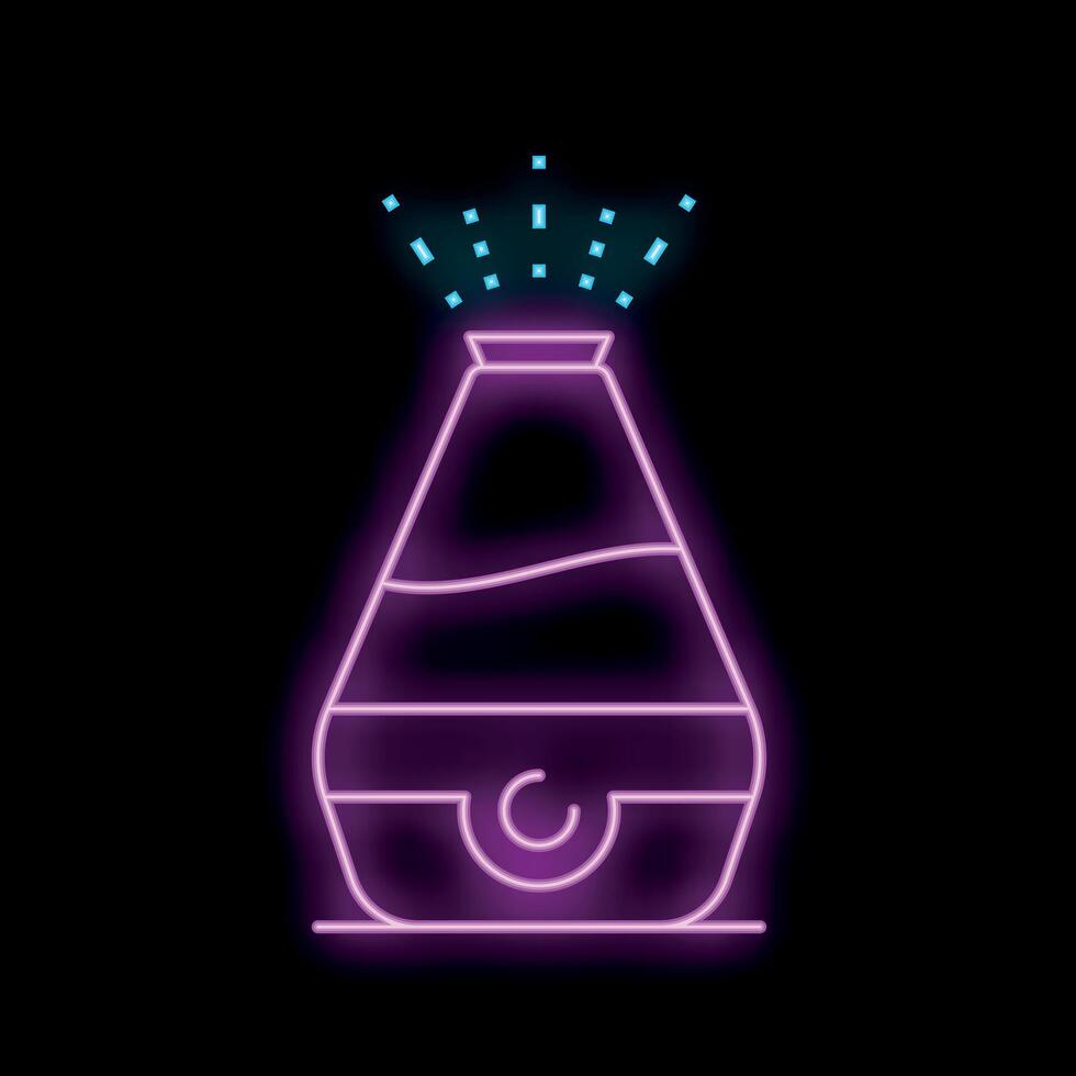 Neon icon of humidifier spraying water vapor into air on black background vector