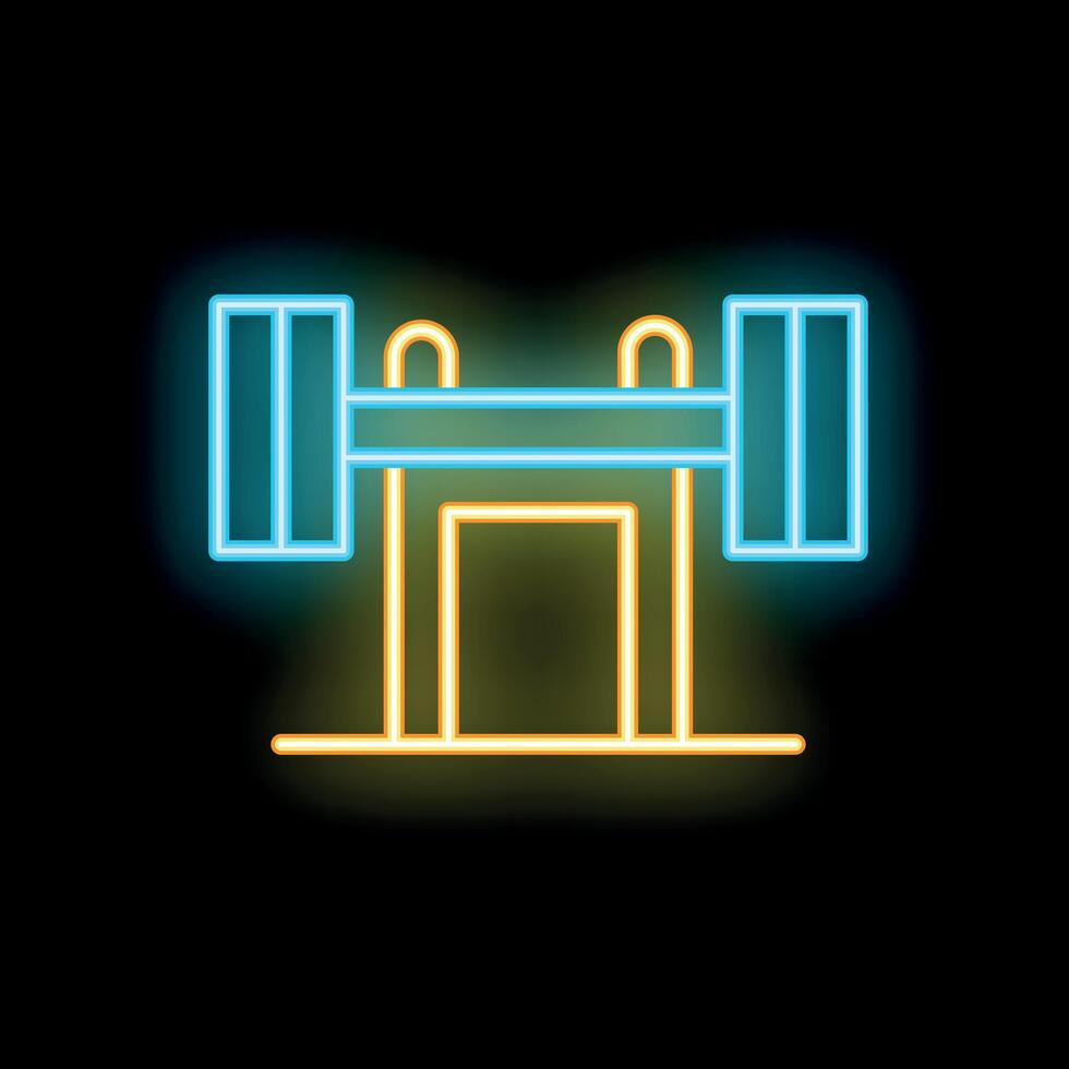 Neon icon of weight bench press for bodybuilding and fitness vector