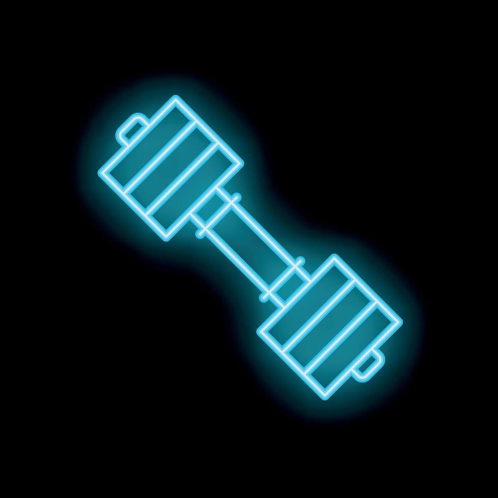 Neon dumbbell shining on black background vector