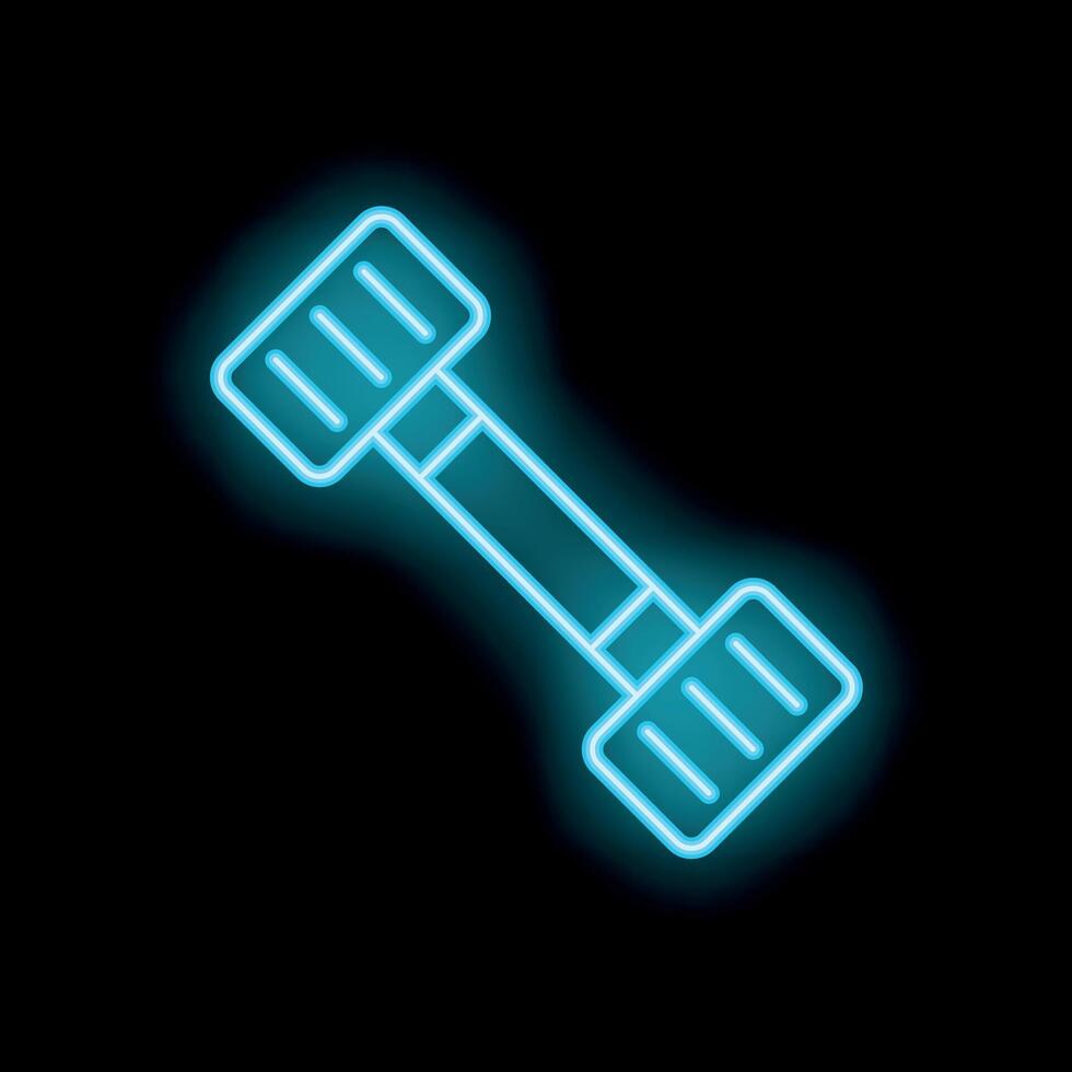 Minimalist blue neon dumbbell is glowing on a dark background vector