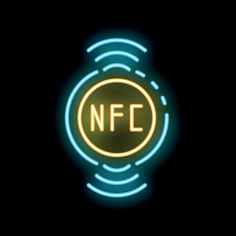 Neon icon of nfc contactless payment system transmitting signal vector