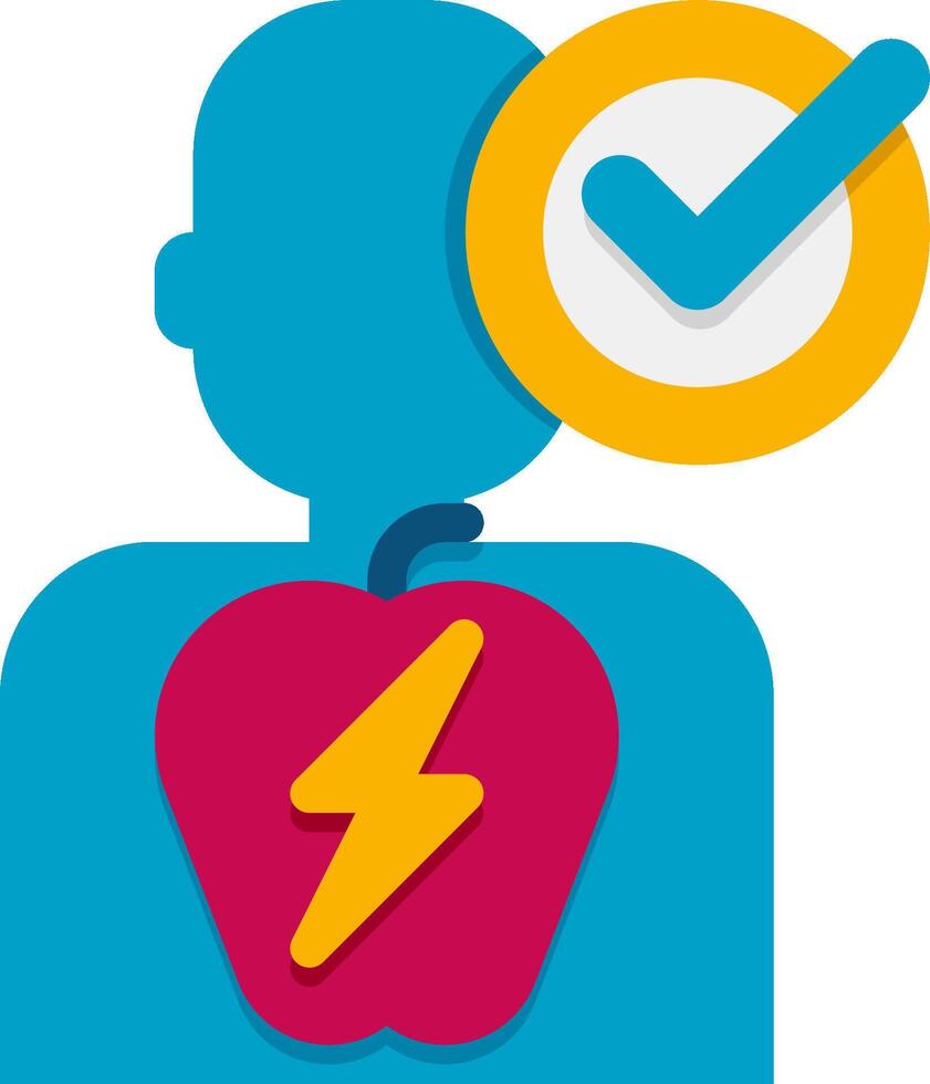 A person with a lightning bolt on their chest and an apple with a check mark vector