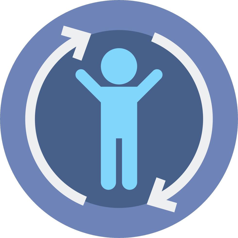 A blue circle with an arrow pointing to the left and a person standing in front of it vector
