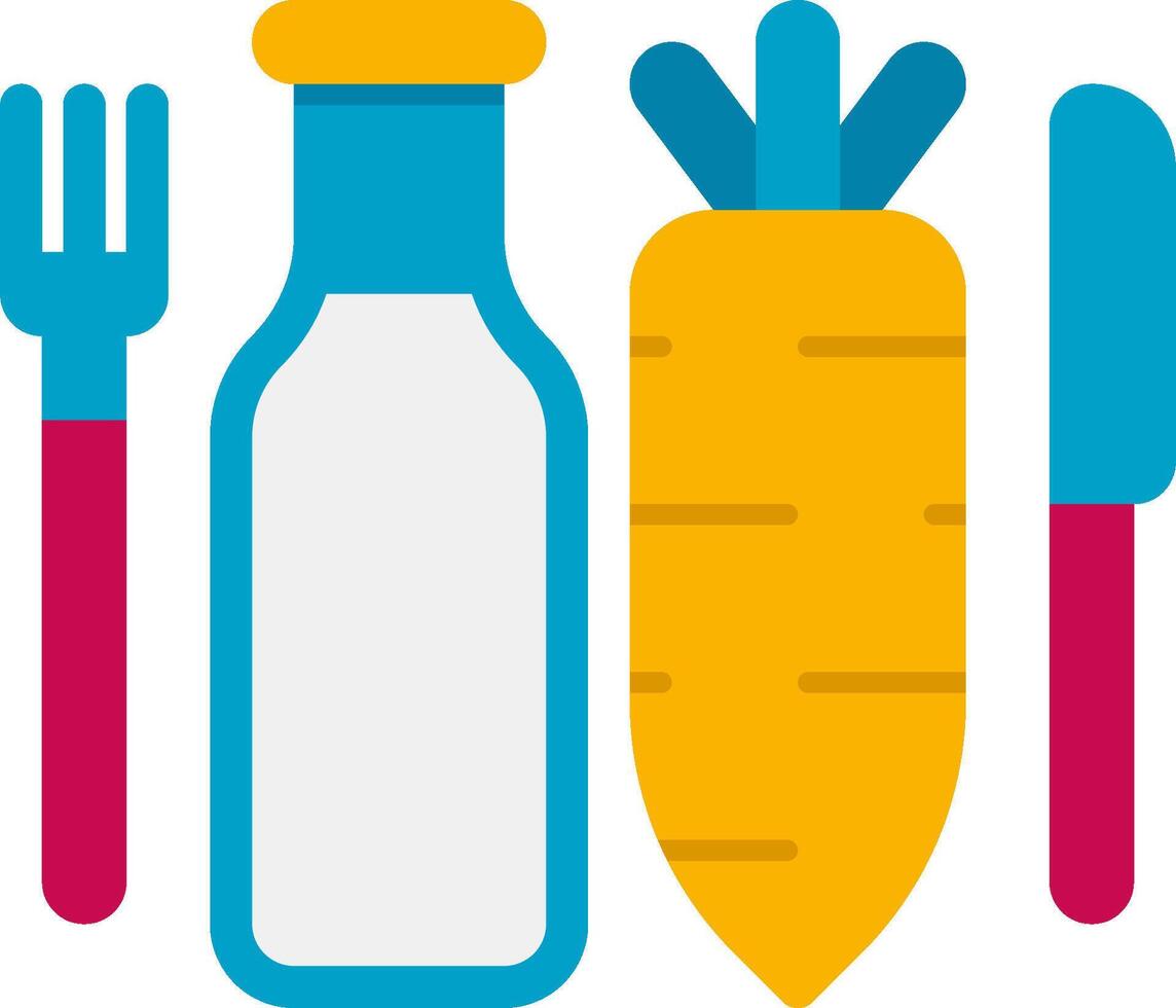 A bottle, fork, knife and carrot are shown vector