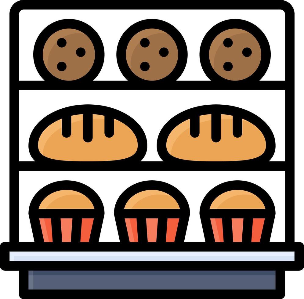 A bakery display with bread, cookies and muffins vector