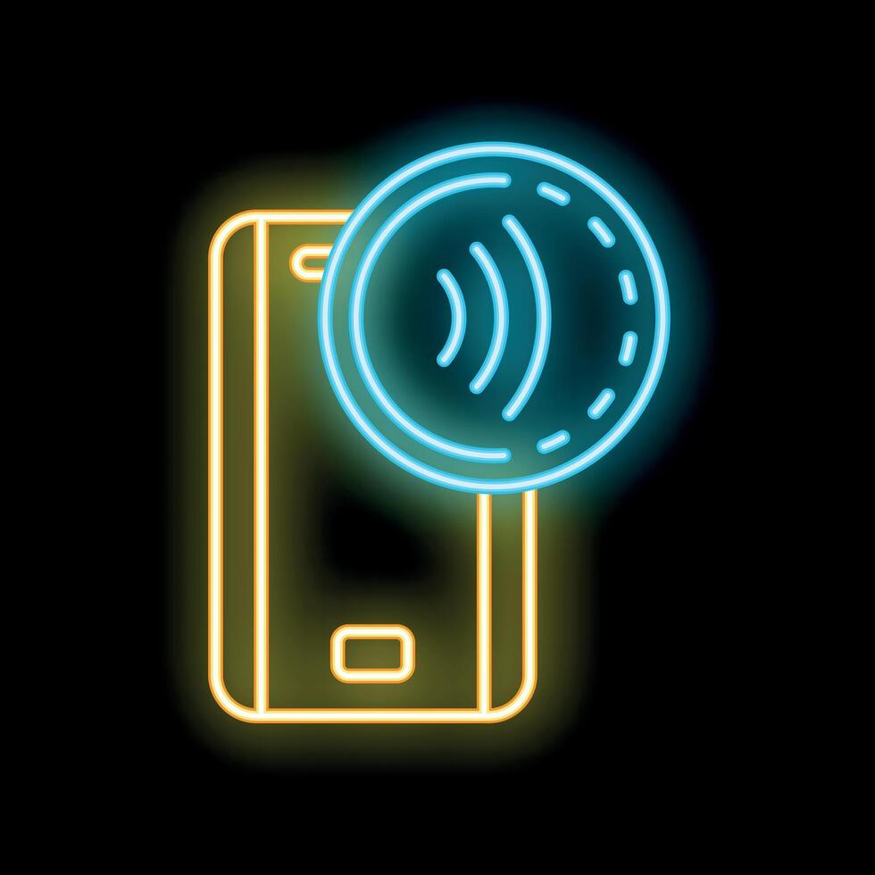 Neon sign representing contactless payment with smartphone vector