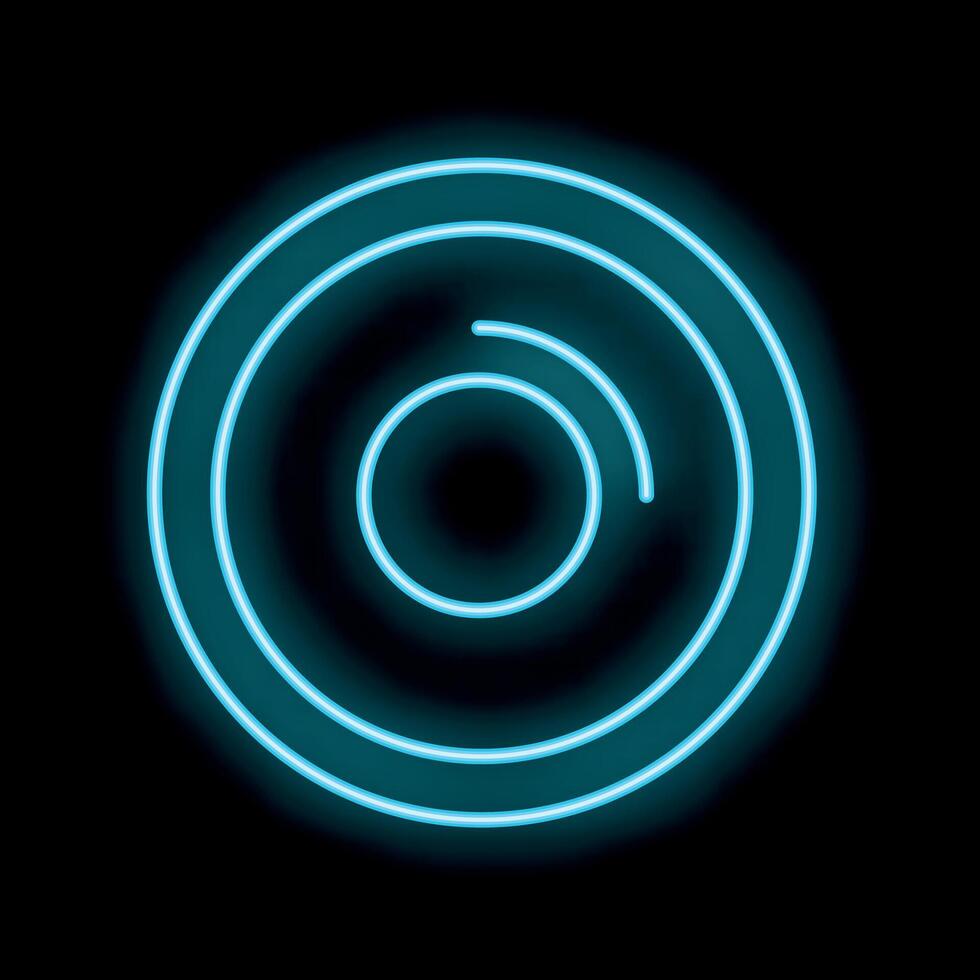 Blue neon sign showing concentric circles on black background vector