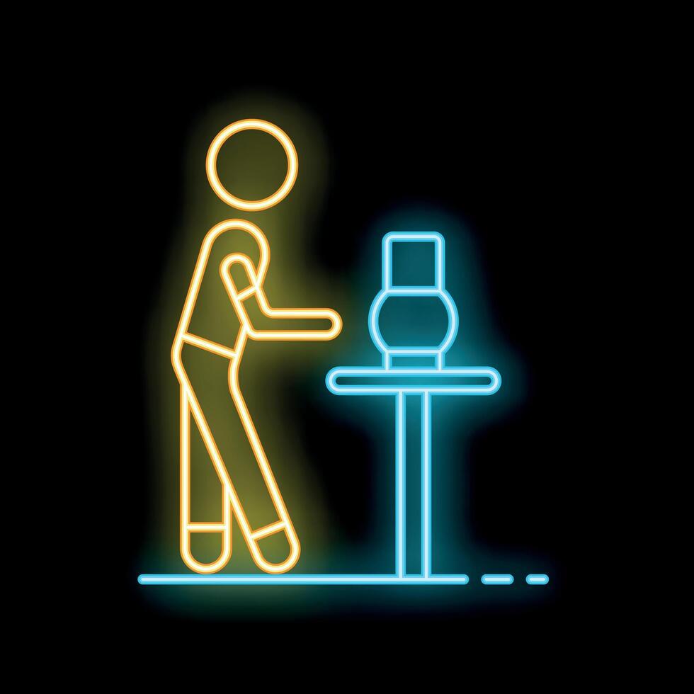Craftsman making pottery at table in workshop neon sign icon vector