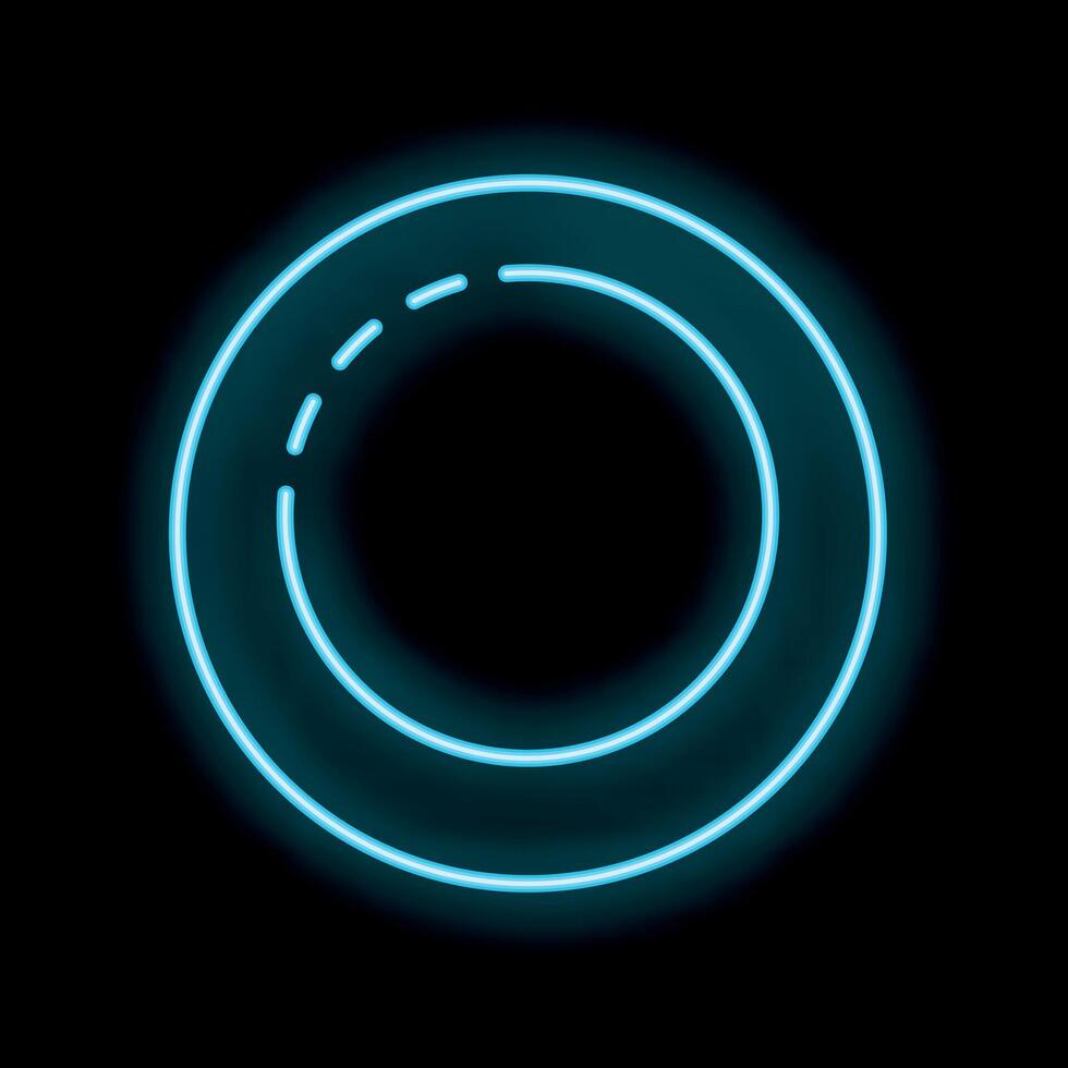 Blue neon light glowing circle on black background vector