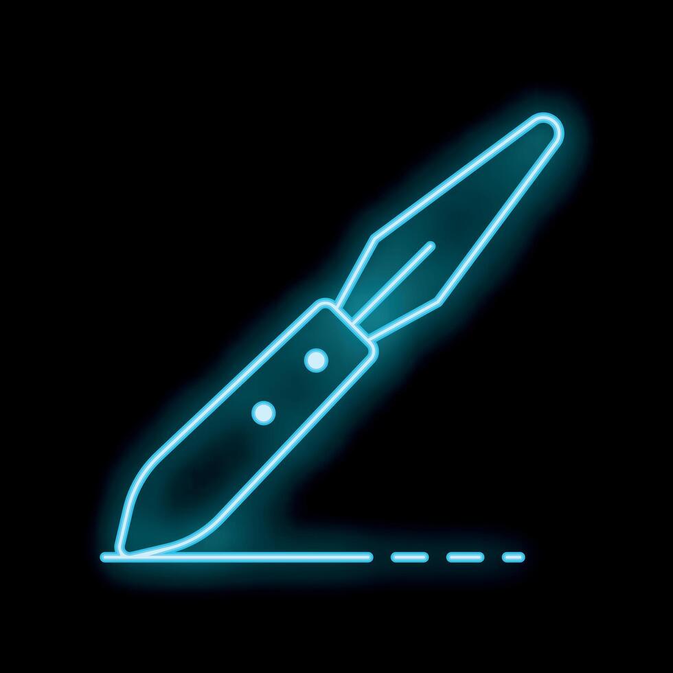 Neon scalpel cutting a dotted line on black background vector