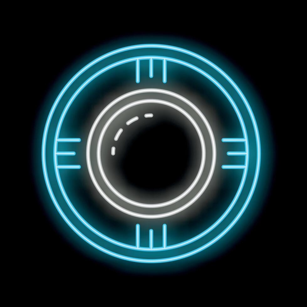 Neon glowing casino poker chip on black background vector