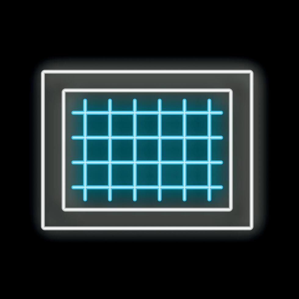 Blue neon grid glowing inside a white frame on black background vector