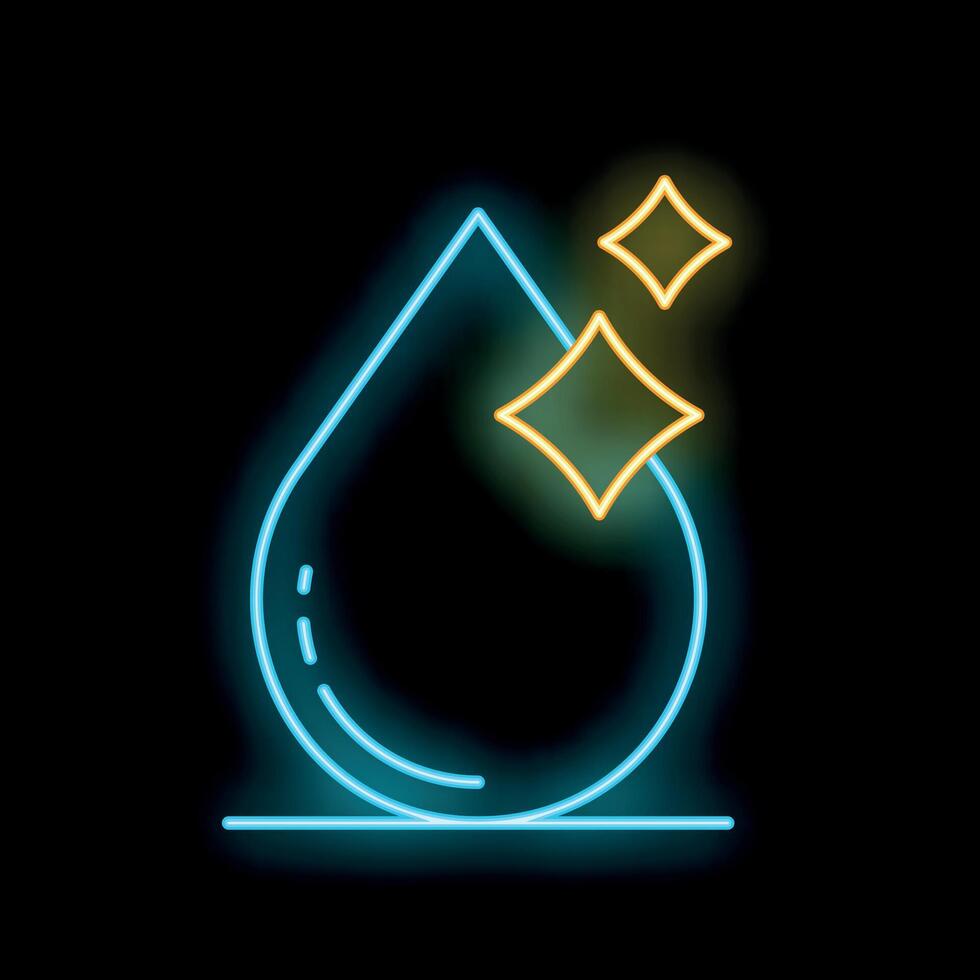 Neon water drop shining on black background symbolizing cleanliness and purity vector