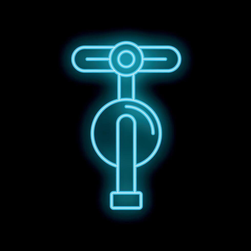 Glowing neon electric unicycle icon isolated on a black background, representing modern electric transportation vector