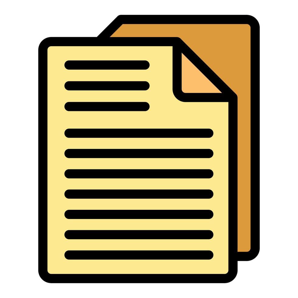 Yellow document file icon showing a page with lines of text for writing notes vector