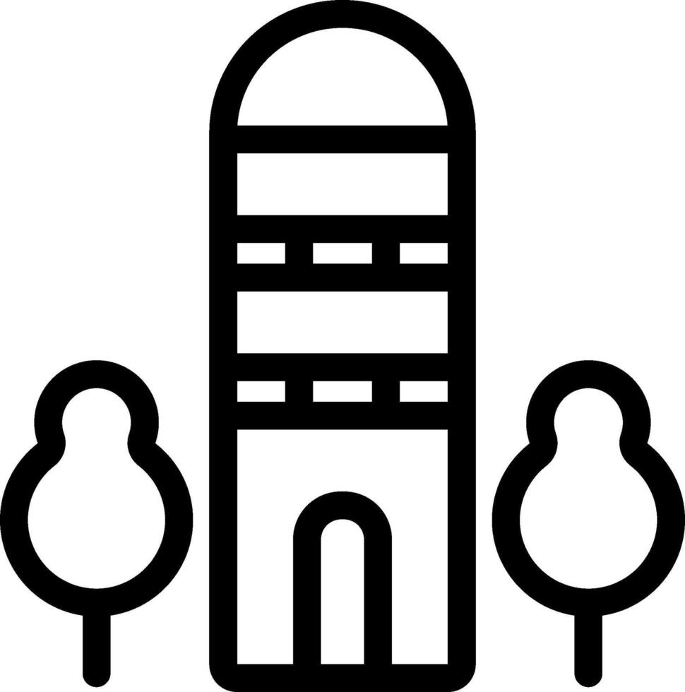 A black and white illustration of a tower with trees vector