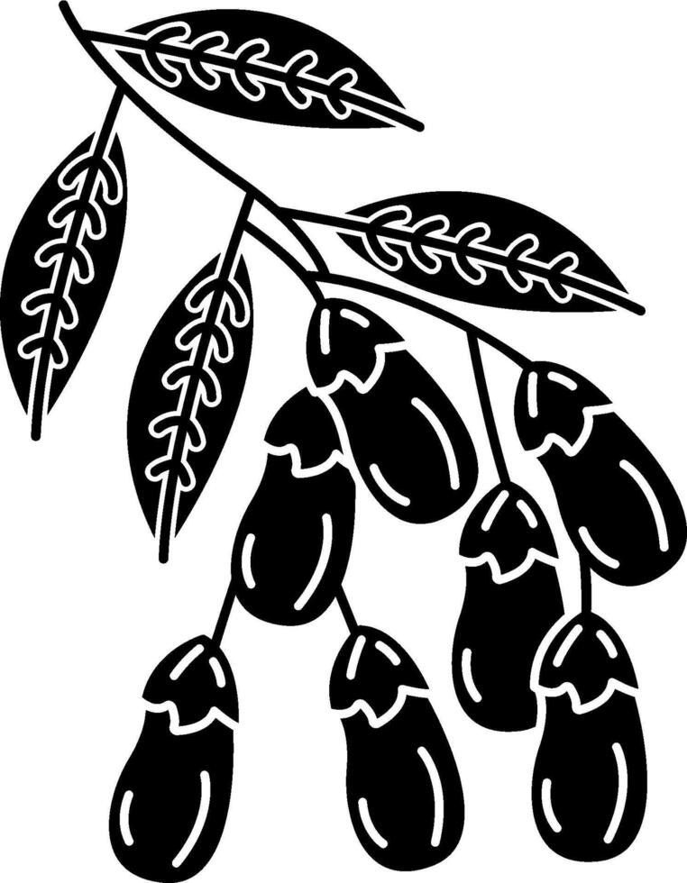 Black and white illustration of a branch with nuts vector