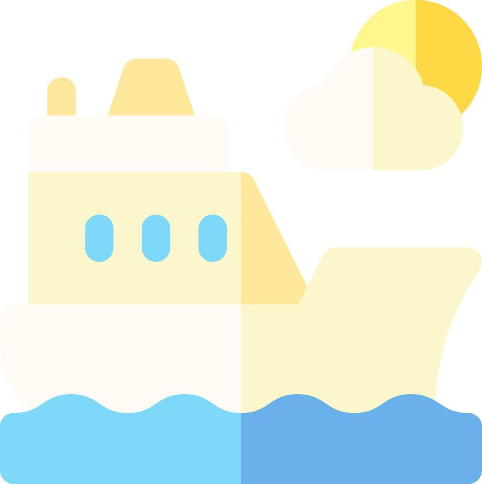 A boat floating in the ocean with a sun and clouds vector