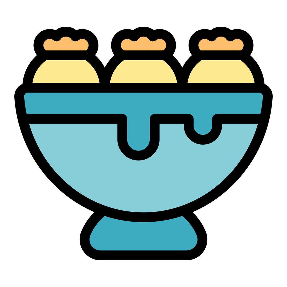 Ice cream scoops overflowing bowl icon illustration vector