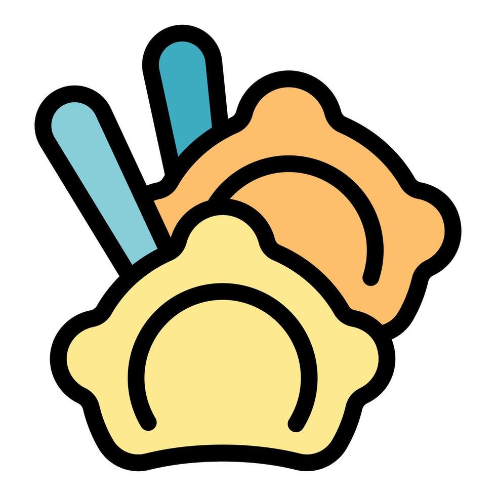 Varenyky pierogi dumplings on forks being dipped in sour cream ukrainian food icon vector