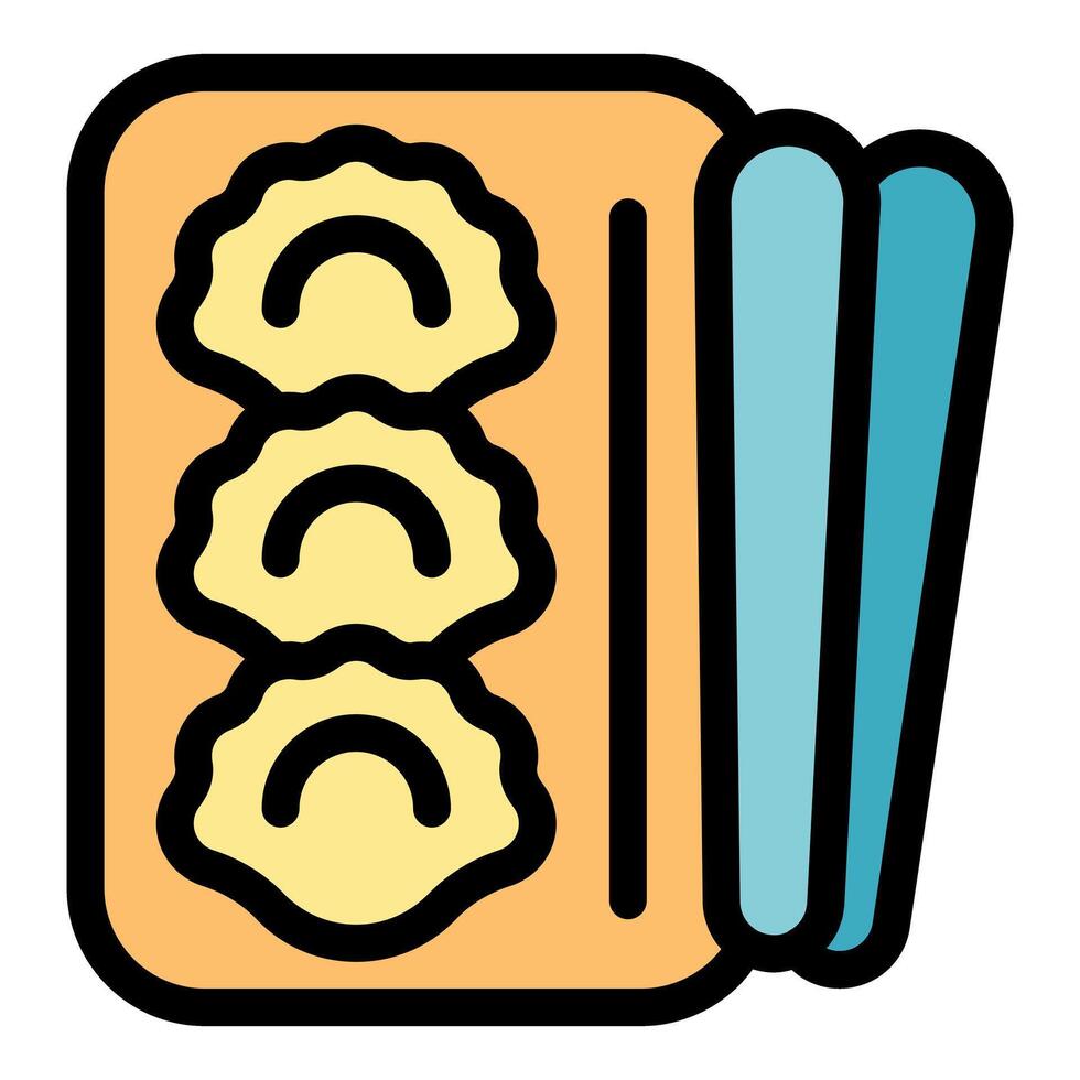 Traditional chinese cuisine with dumpling box and chopsticks icon vector
