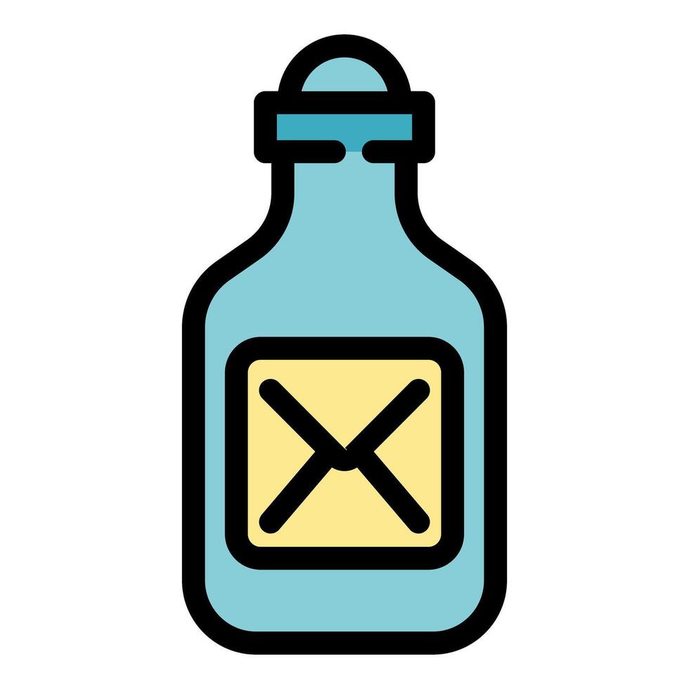 Blue glass bottle with a cork stopper and a label featuring a black x mark vector