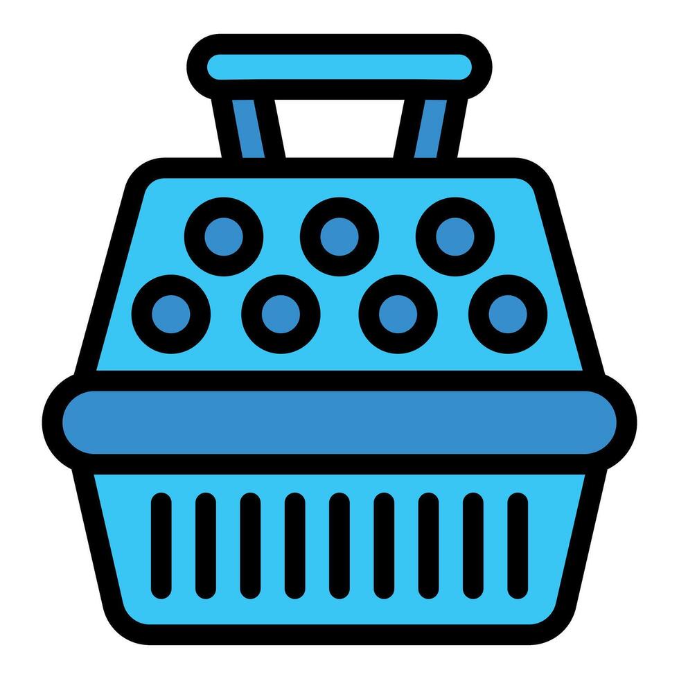 Blue pet carrier with handle for safe transportation of animals vector