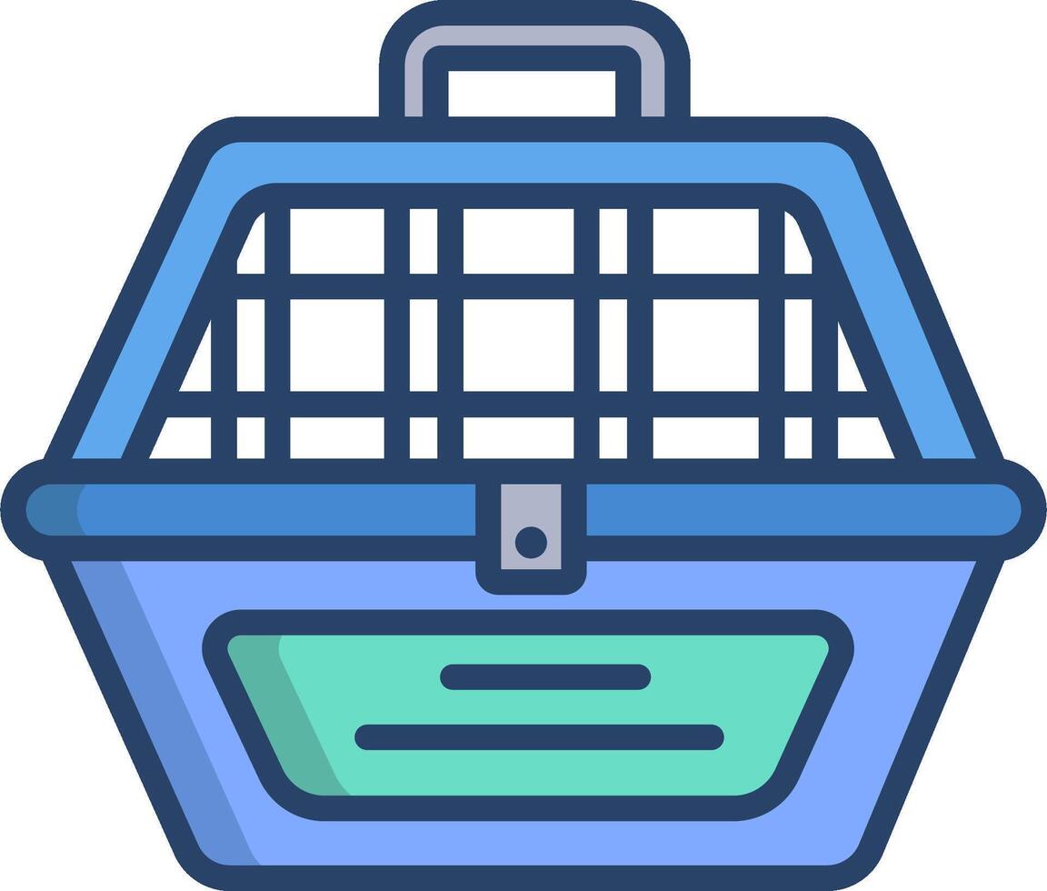 A blue and green pet carrier with a handle vector