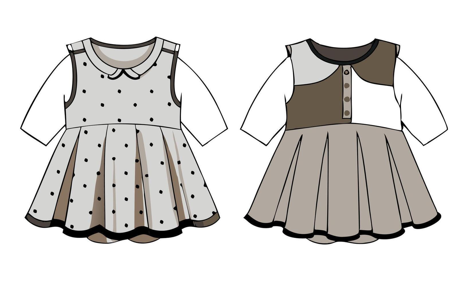 Two dresses with polka dots on the front and back vector