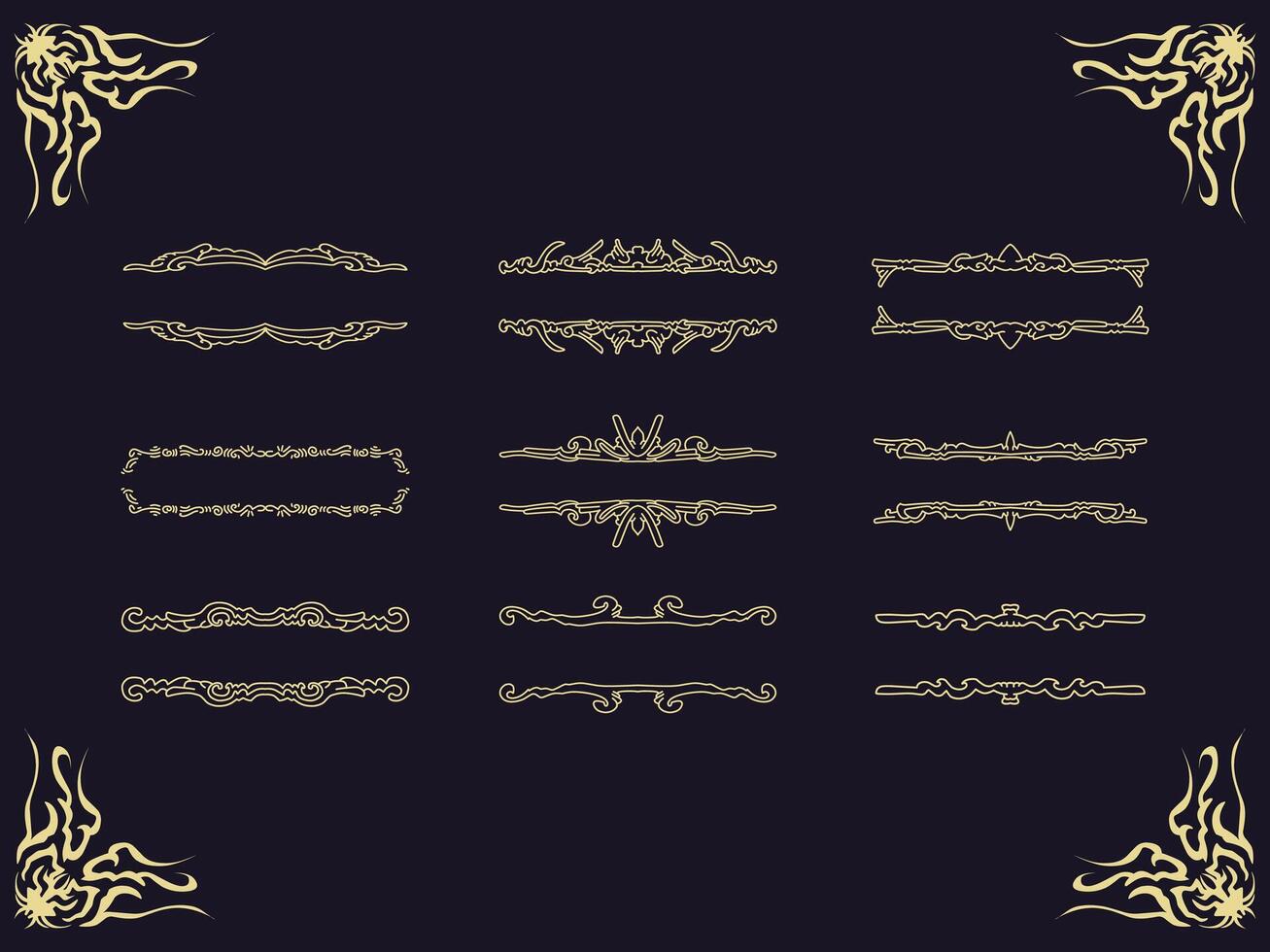 golden ornate frames and borders on a black background vector