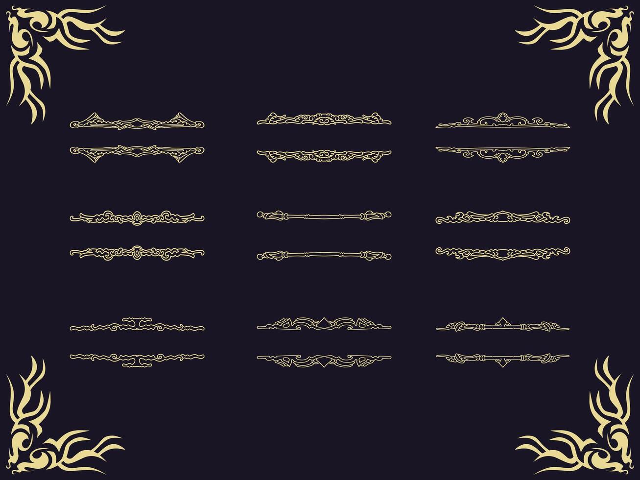 golden decorative borders and frames on a black background vector