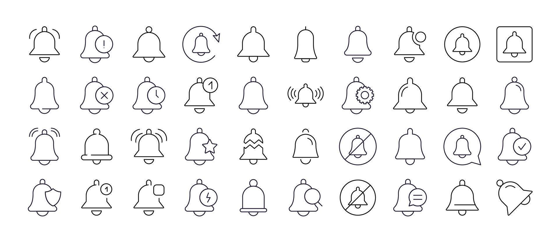 Bell with Items Bundle of Thin Icons. Editable Stroke. Suitable for Web Sites, Books, Cards, Apps vector