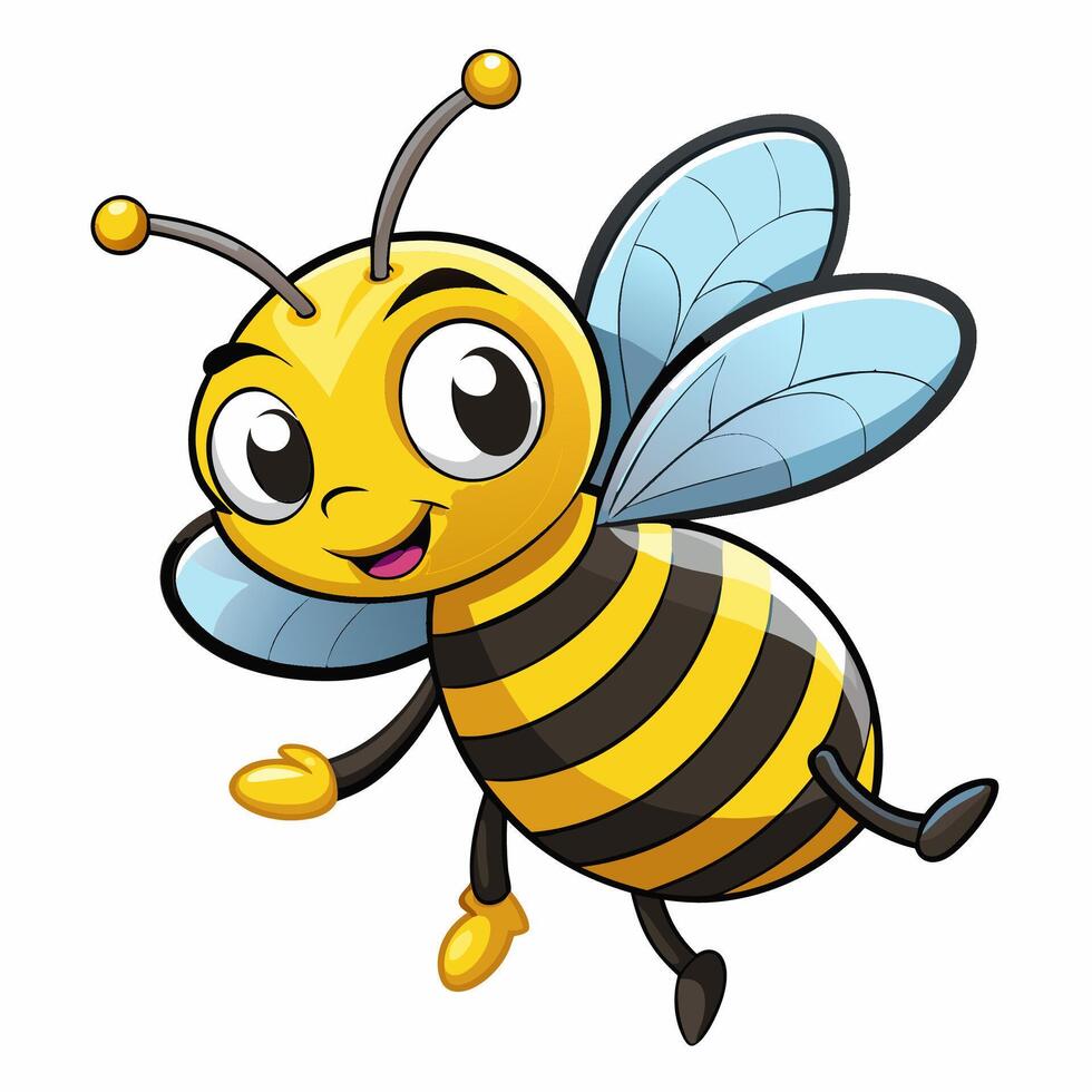 A cartoon bee flying with its wings spread out vector