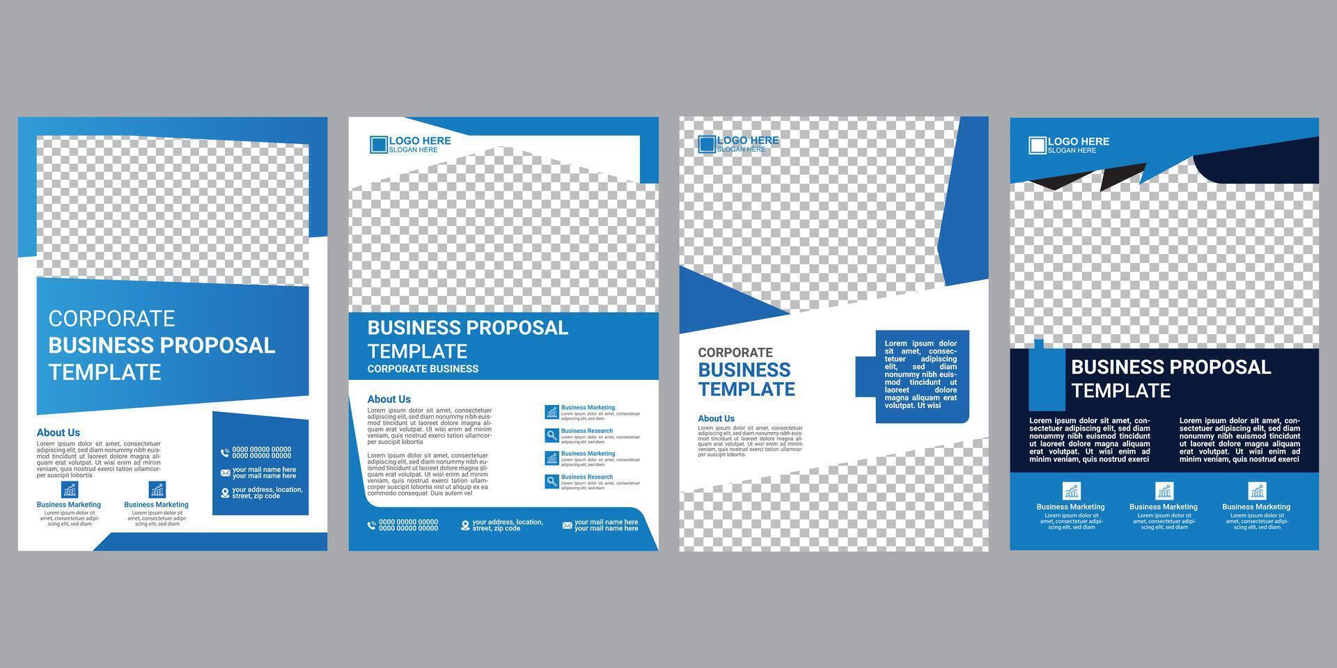 set of bundle flyer design template blue color vector